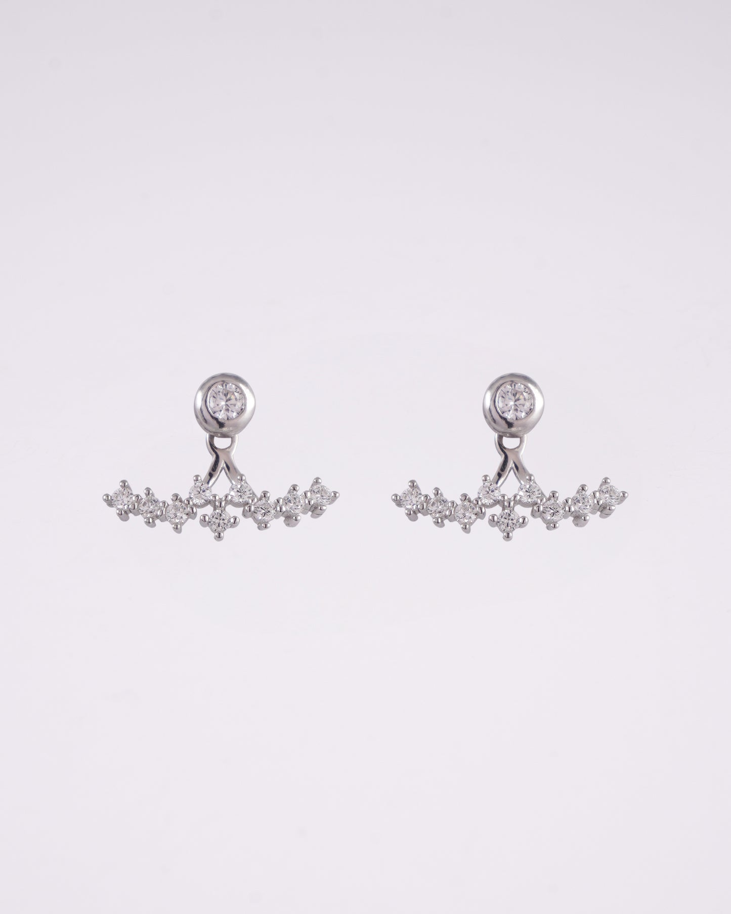 Crescent Diamond Silver Earrings