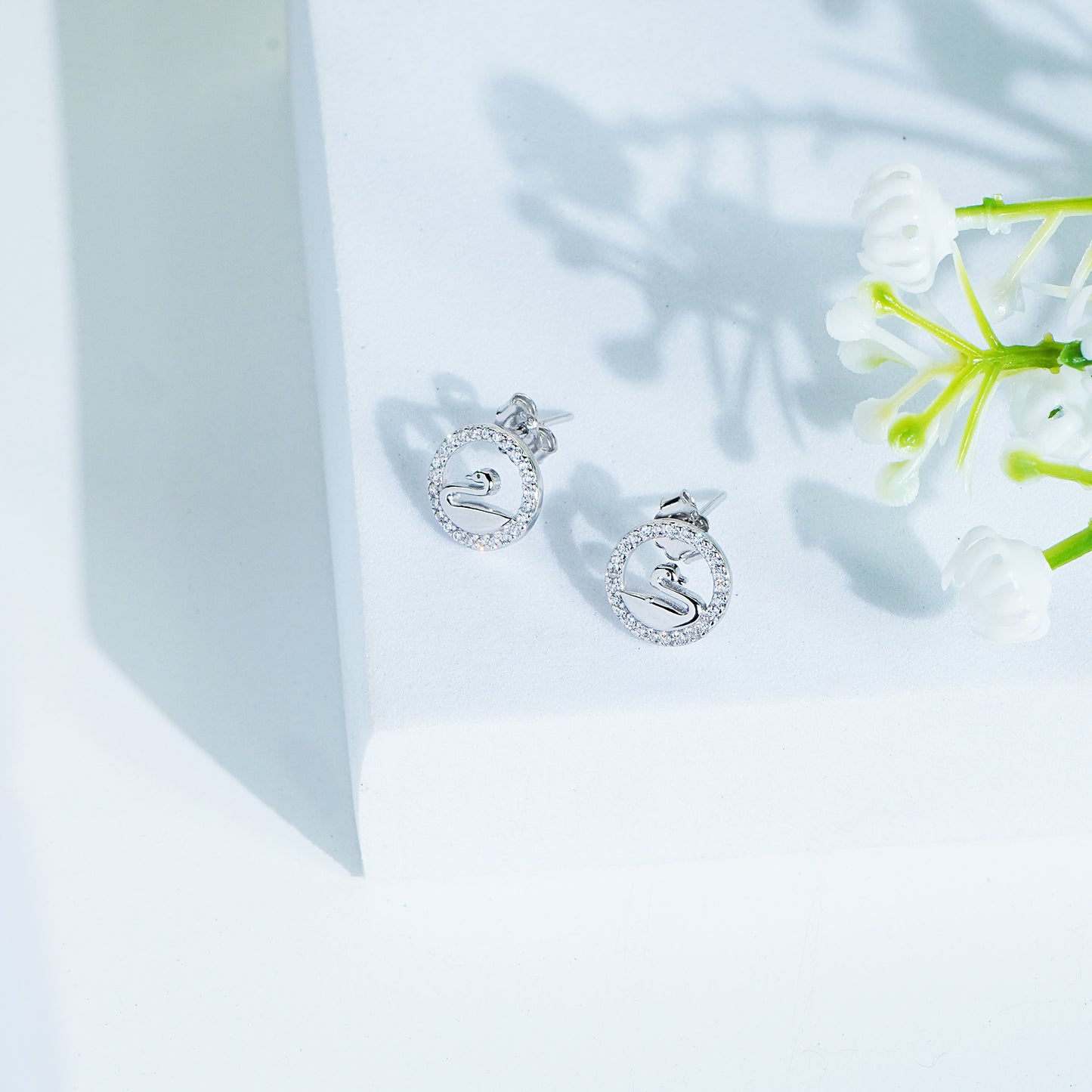 Pure Silver Swan Studs Earrings