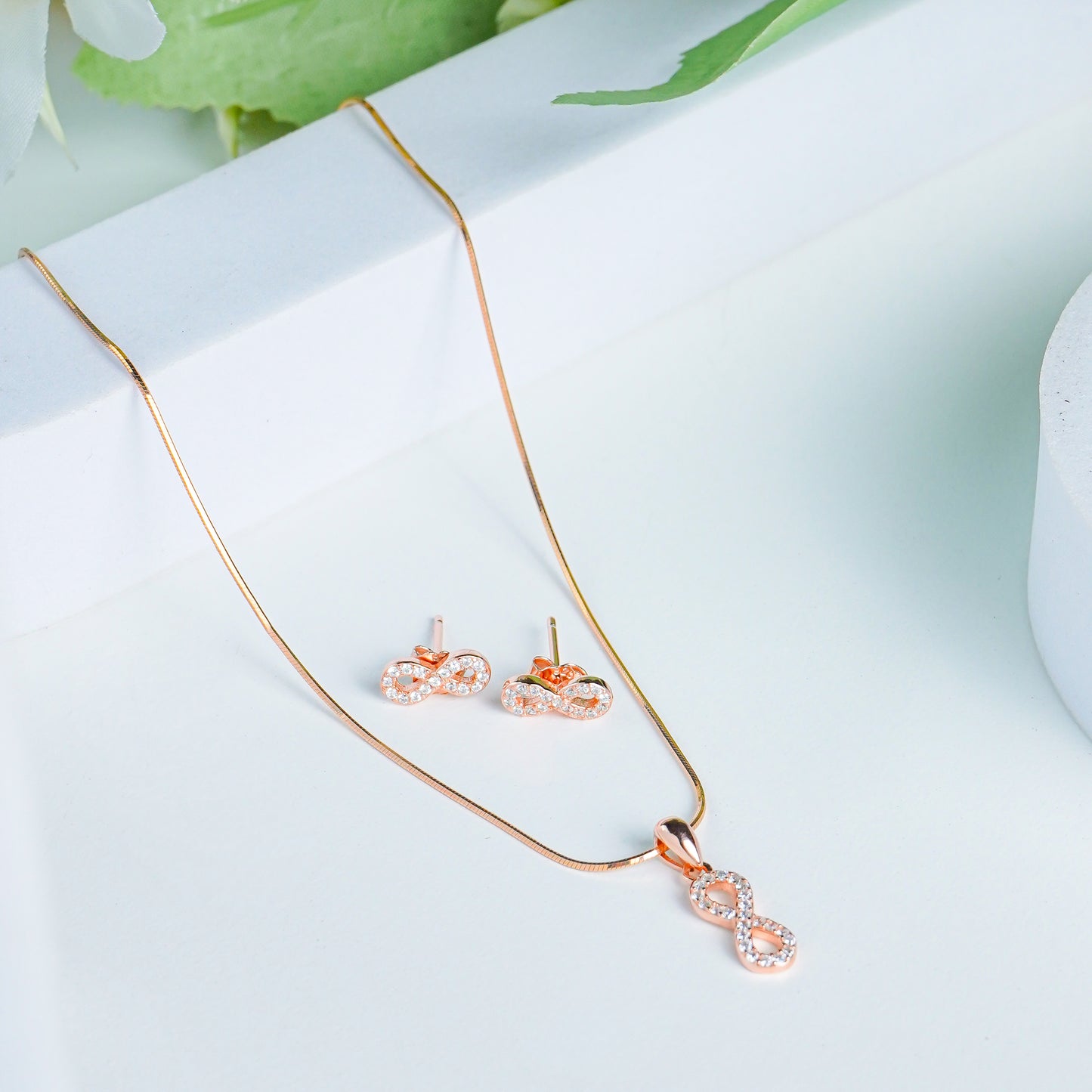 Pure Silver Rose Gold Infinity Earrings