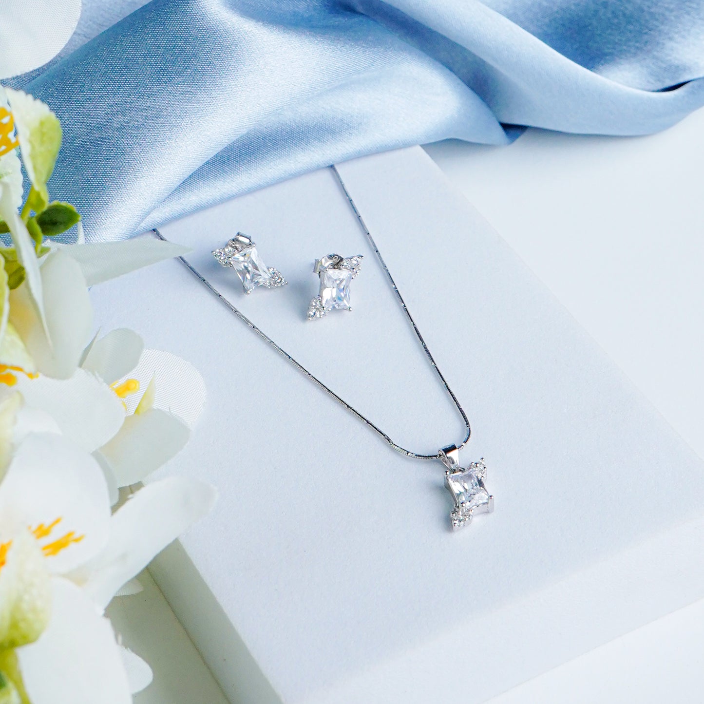 Pure Silver Square Prism Earrings