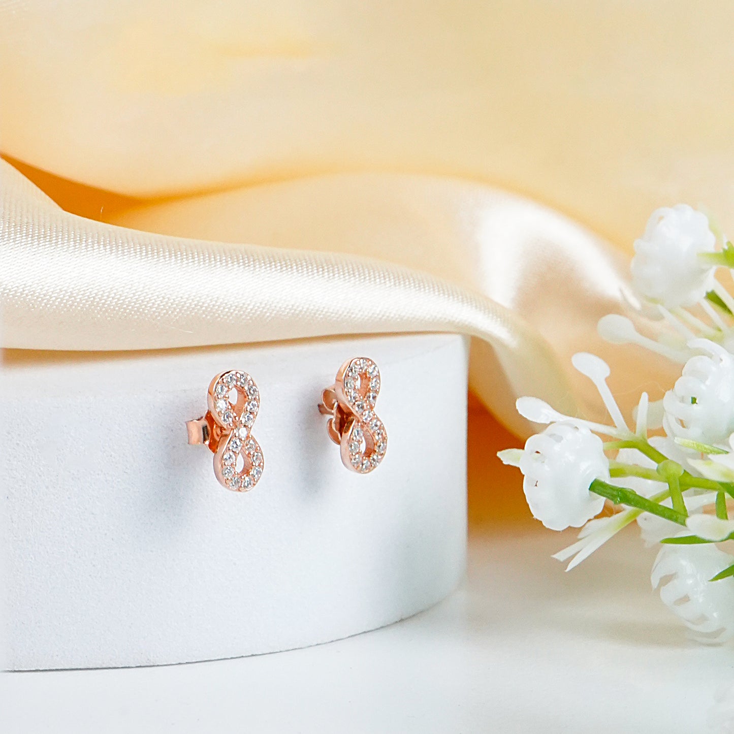 Pure Silver Rose Gold Infinity Earrings