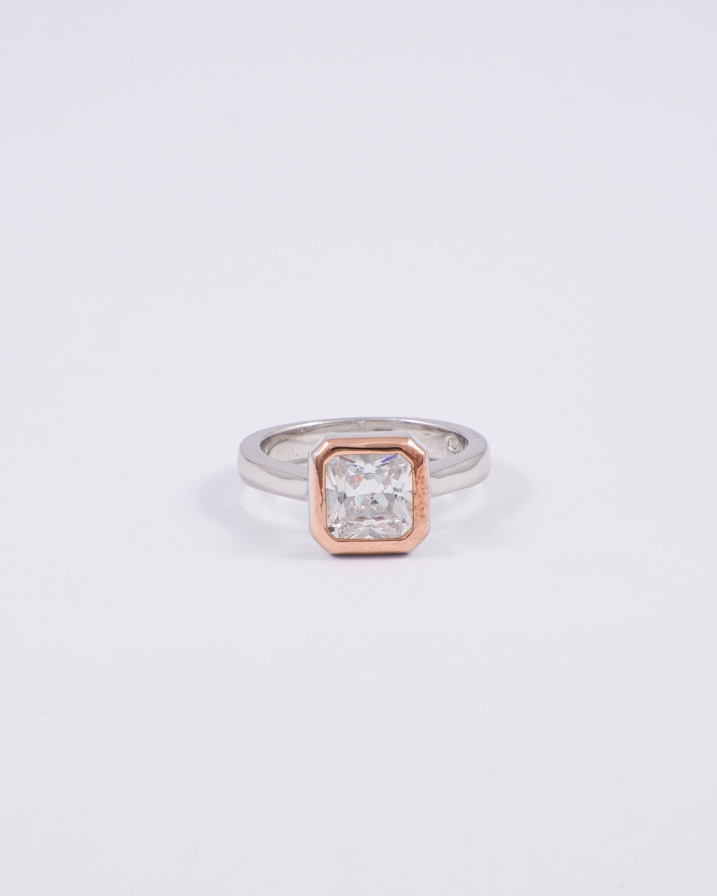Silver Rose Gold Border Zircon Ring