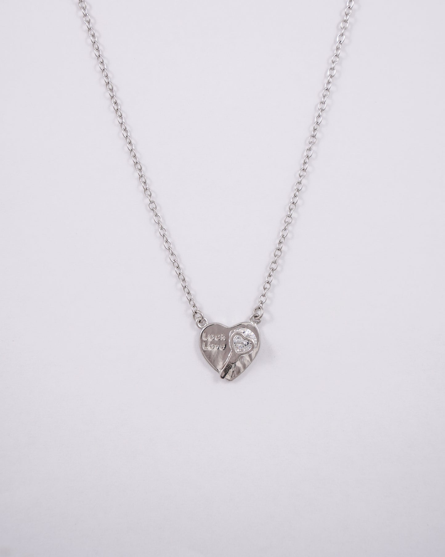 Silver Zircon Lock Love Heart Pendant