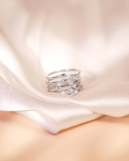 Free Size Silver Multi Layered Ring