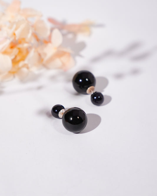 Mystic Black Orbs Silver Earrings