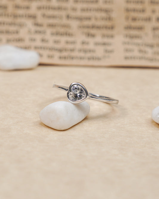 Silver Heart Diamond Ring