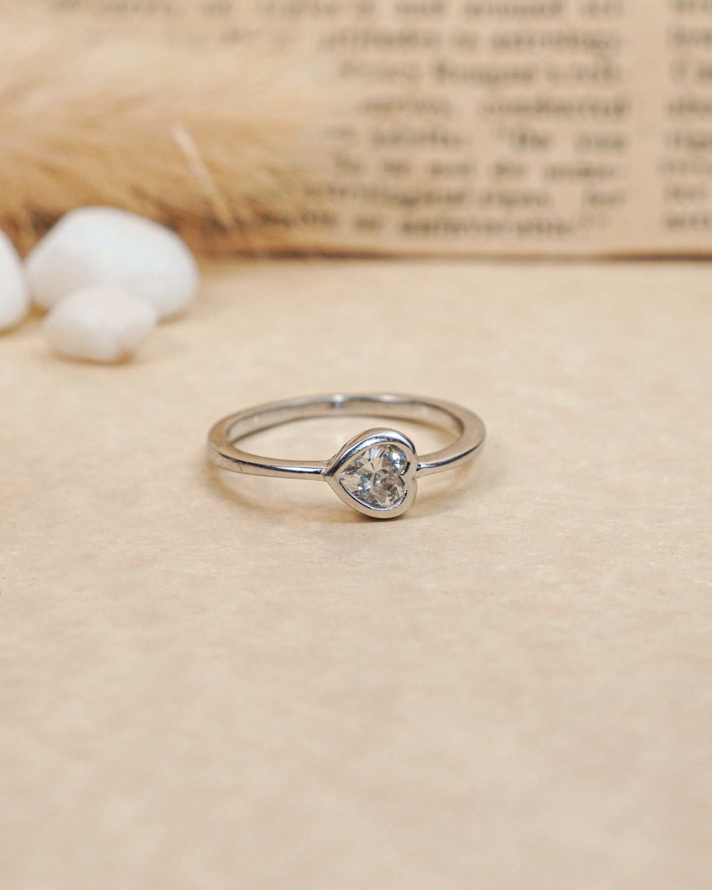 Silver Heart Diamond Ring