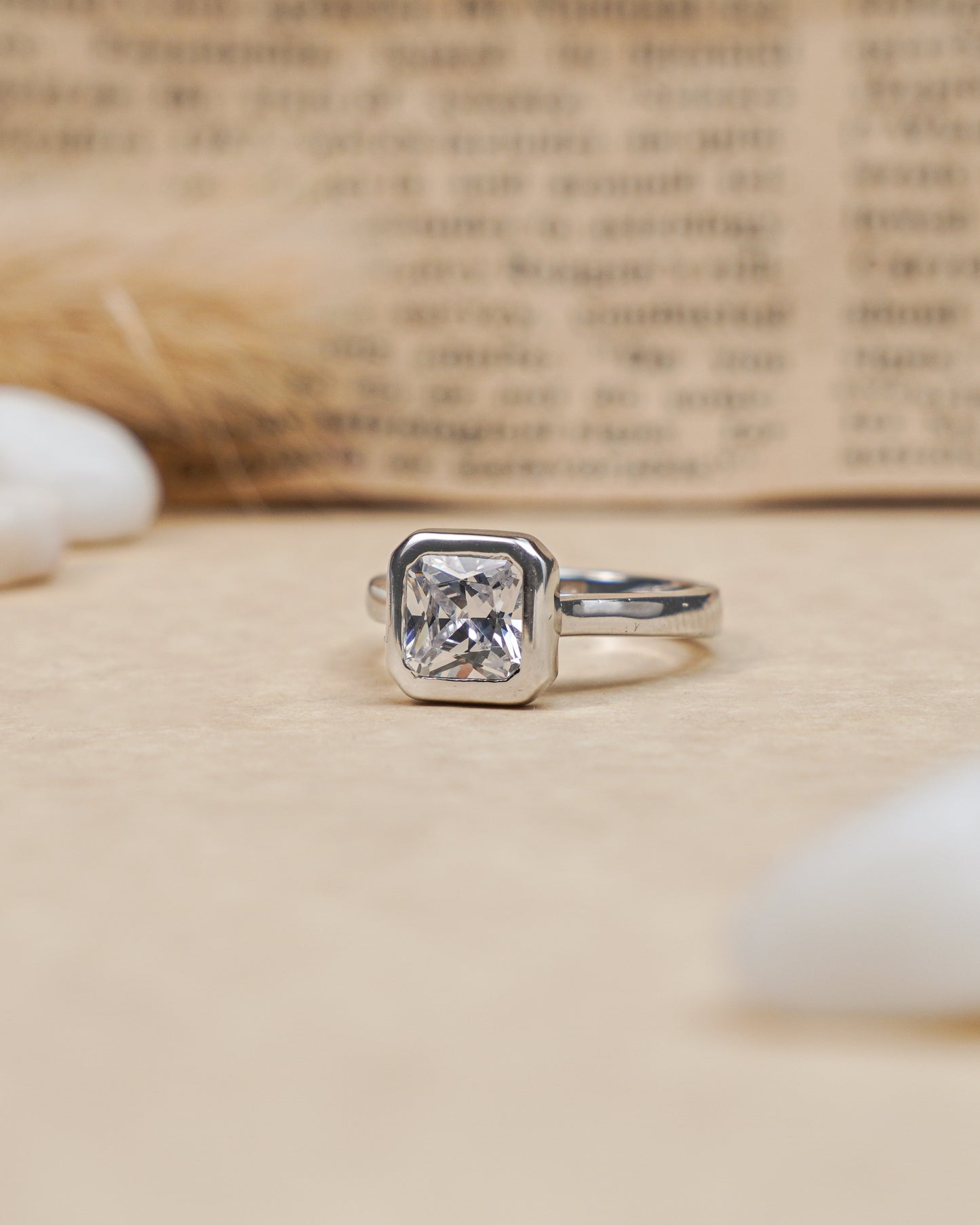 Silver Rose Gold Border Zircon Ring