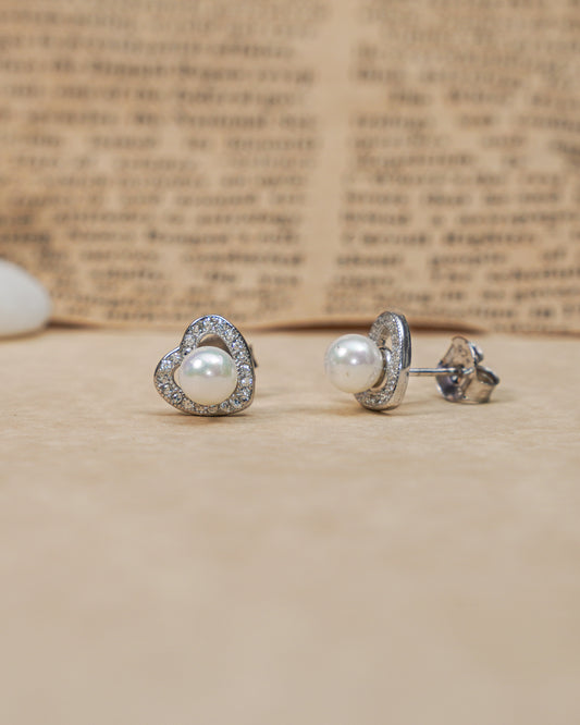 Heart Pearl Silver Earrings