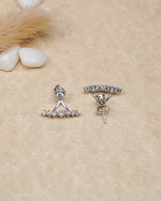 Crescent Diamond Silver Earrings
