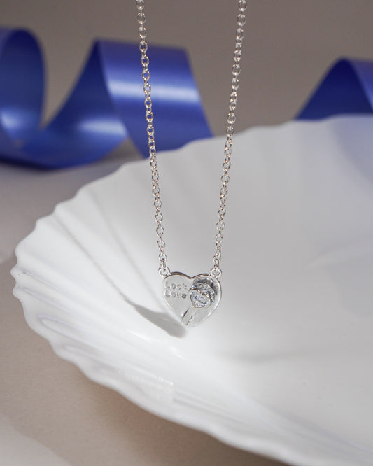 Silver Zircon Lock Love Heart Pendant
