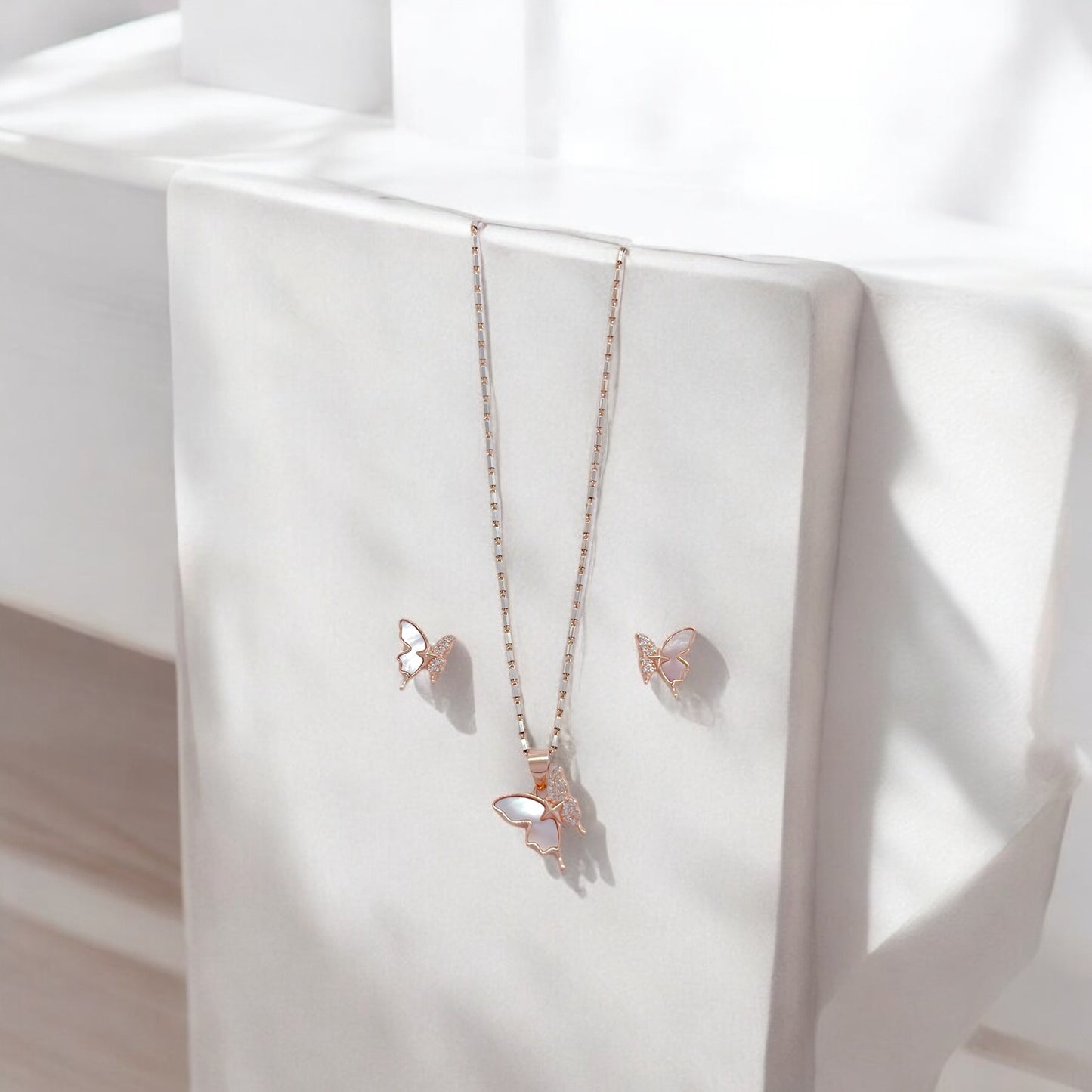 Pure Silver Butterfly Glimmer Pendant Earring Set