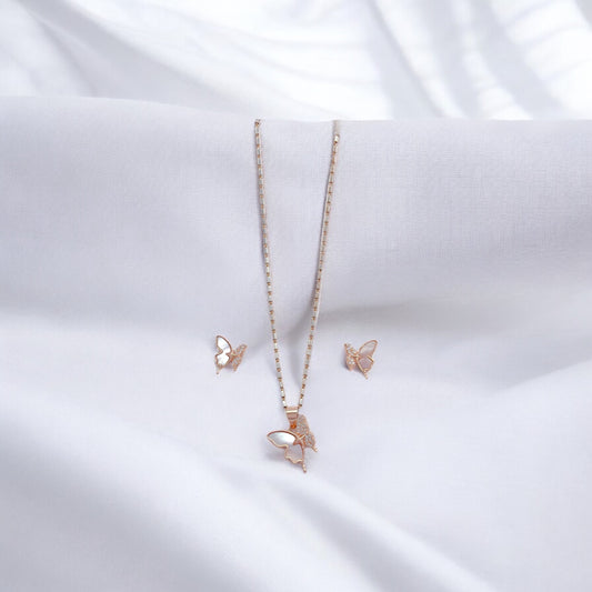 Pure Silver Butterfly Glimmer Pendant Earring Set