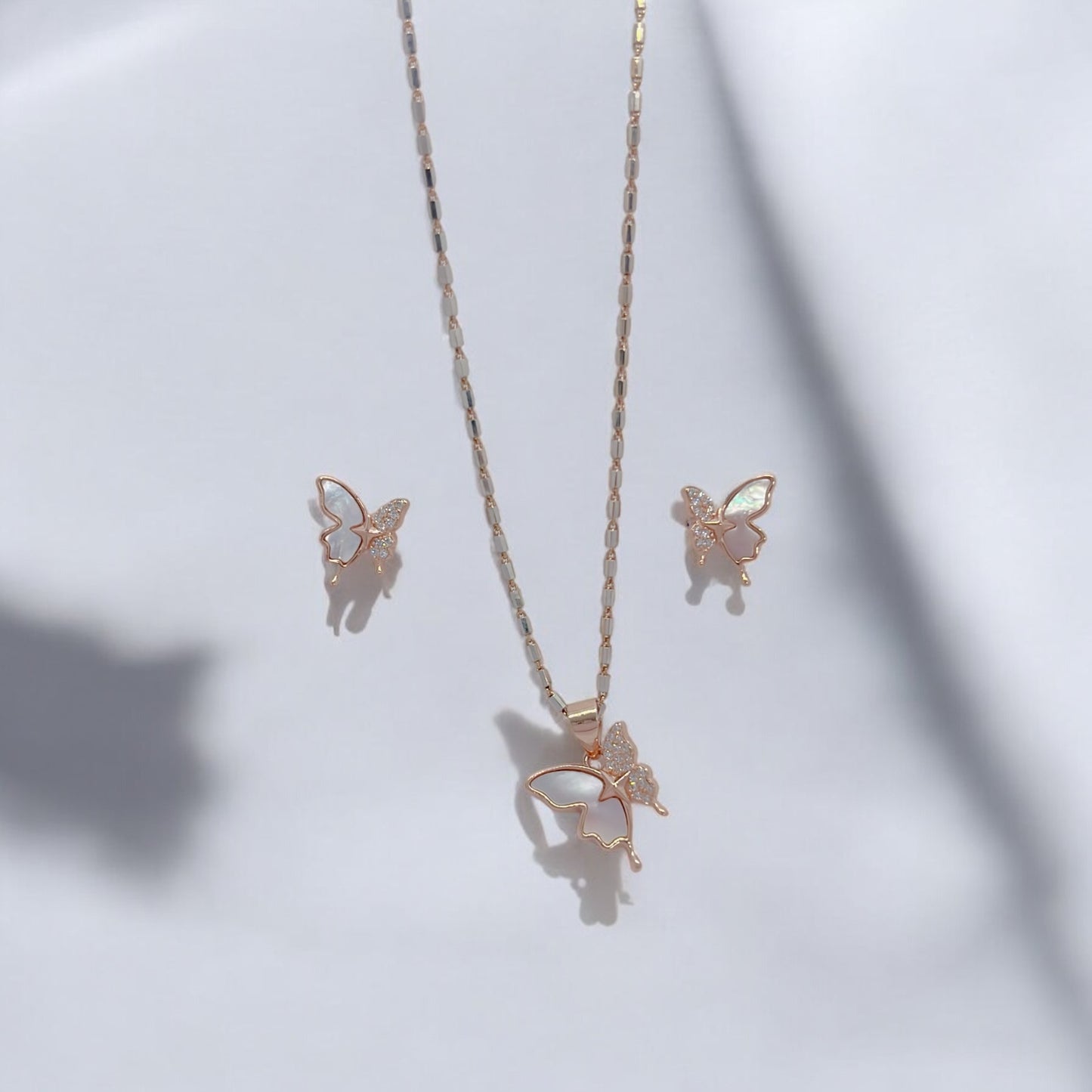 Pure Silver Butterfly Glimmer Pendant Earring Set