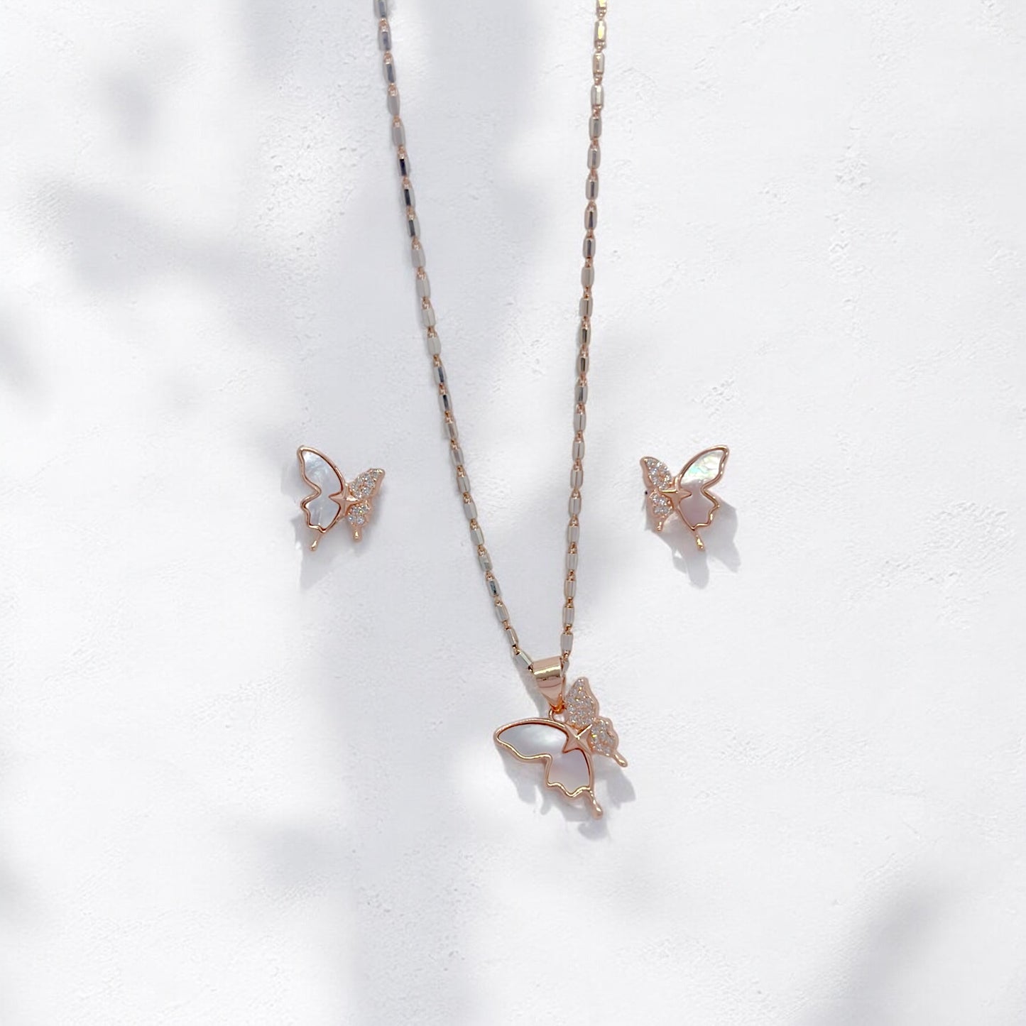 Pure Silver Butterfly Glimmer Pendant Earring Set