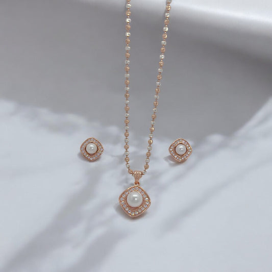 Pure Silver White Pearl Pendant Earring Set