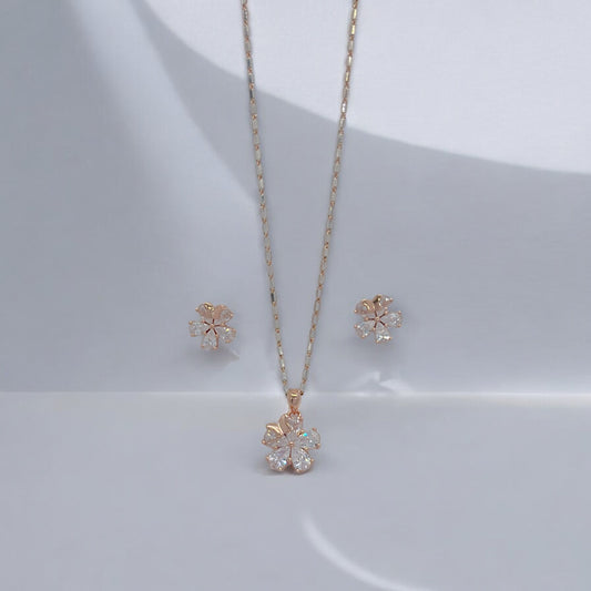 Pure Silver Glided Blossom Pendant Earring Set