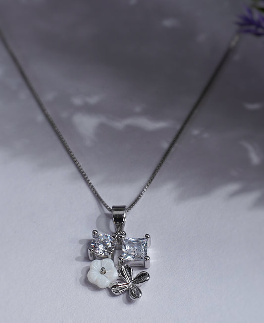 925 Silver 2 Stone Flower Pendant