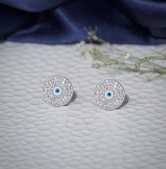 925 Silver Circle Evil Eye Earring