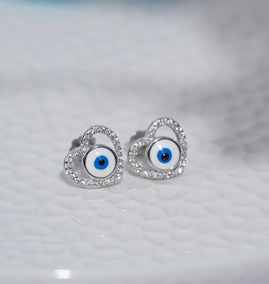 925 Silver Evil Eye Heart Earring