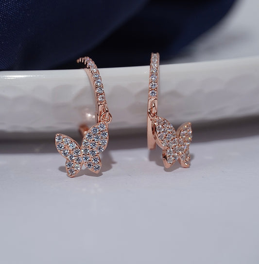 925 Rose Gold Hoop Wings Earrings