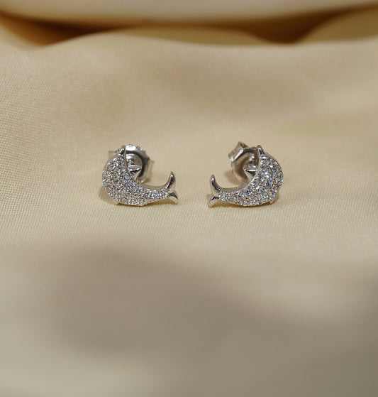 925 Silver Dolphin Studded Earring