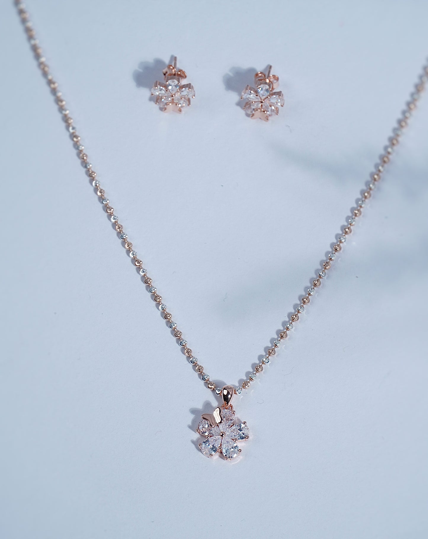 Pure Silver Glided Blossom Pendant Earring Set