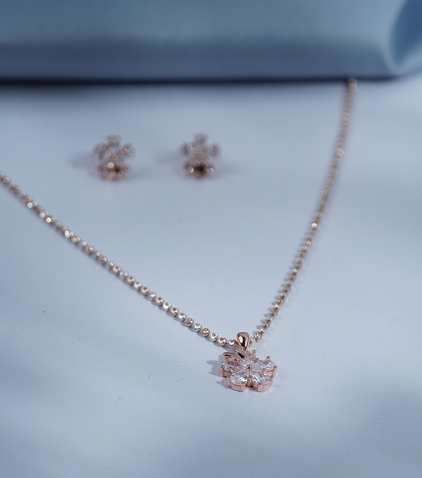 Pure Silver Glided Blossom Pendant Earring Set