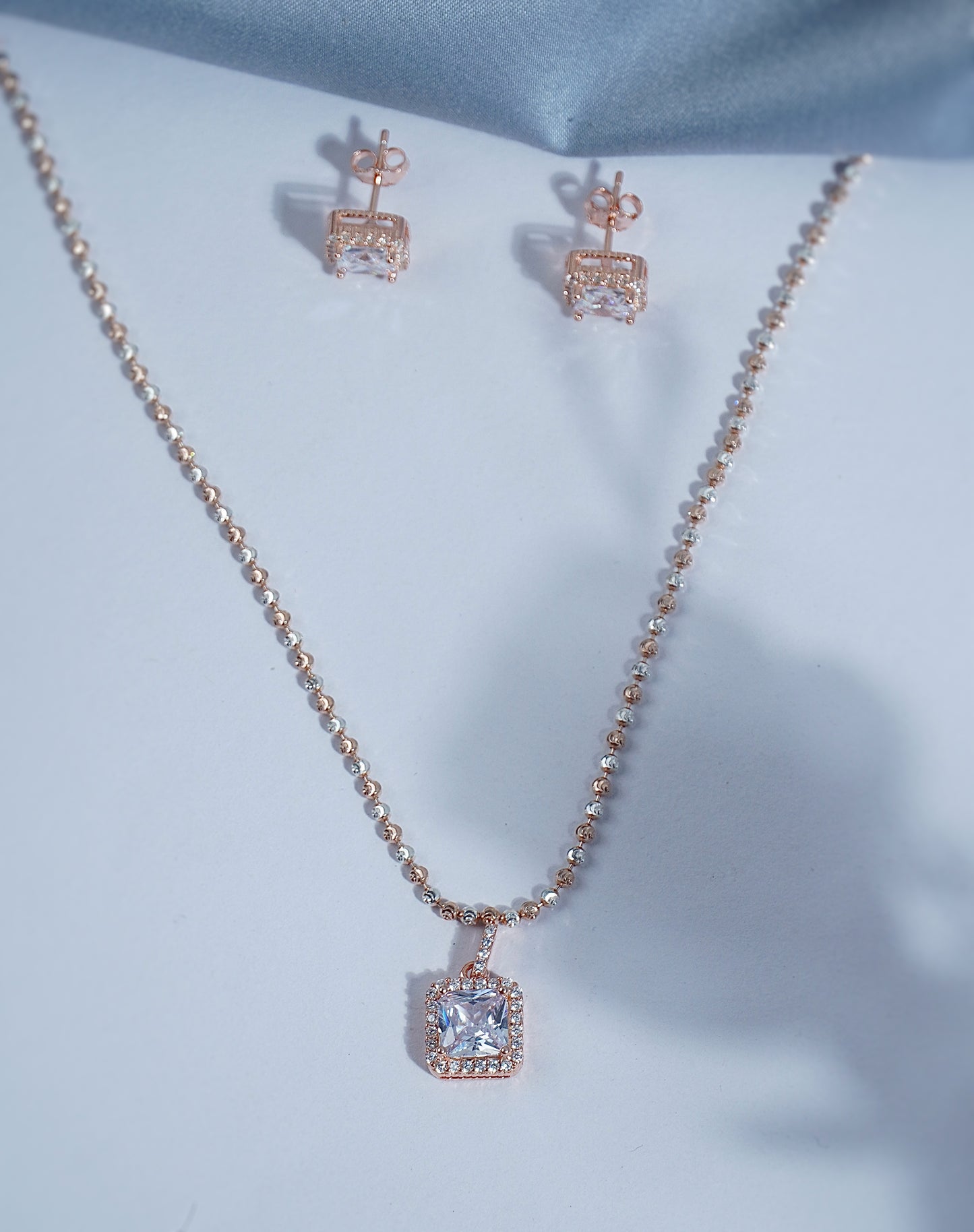 Pure Silver Radiant Rose Mirage Pendant Earring Set