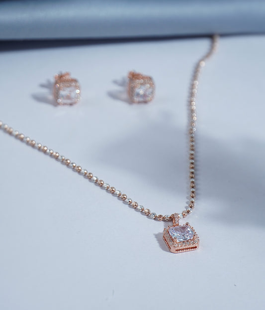 Pure Silver Radiant Rose Mirage Pendant Earring Set