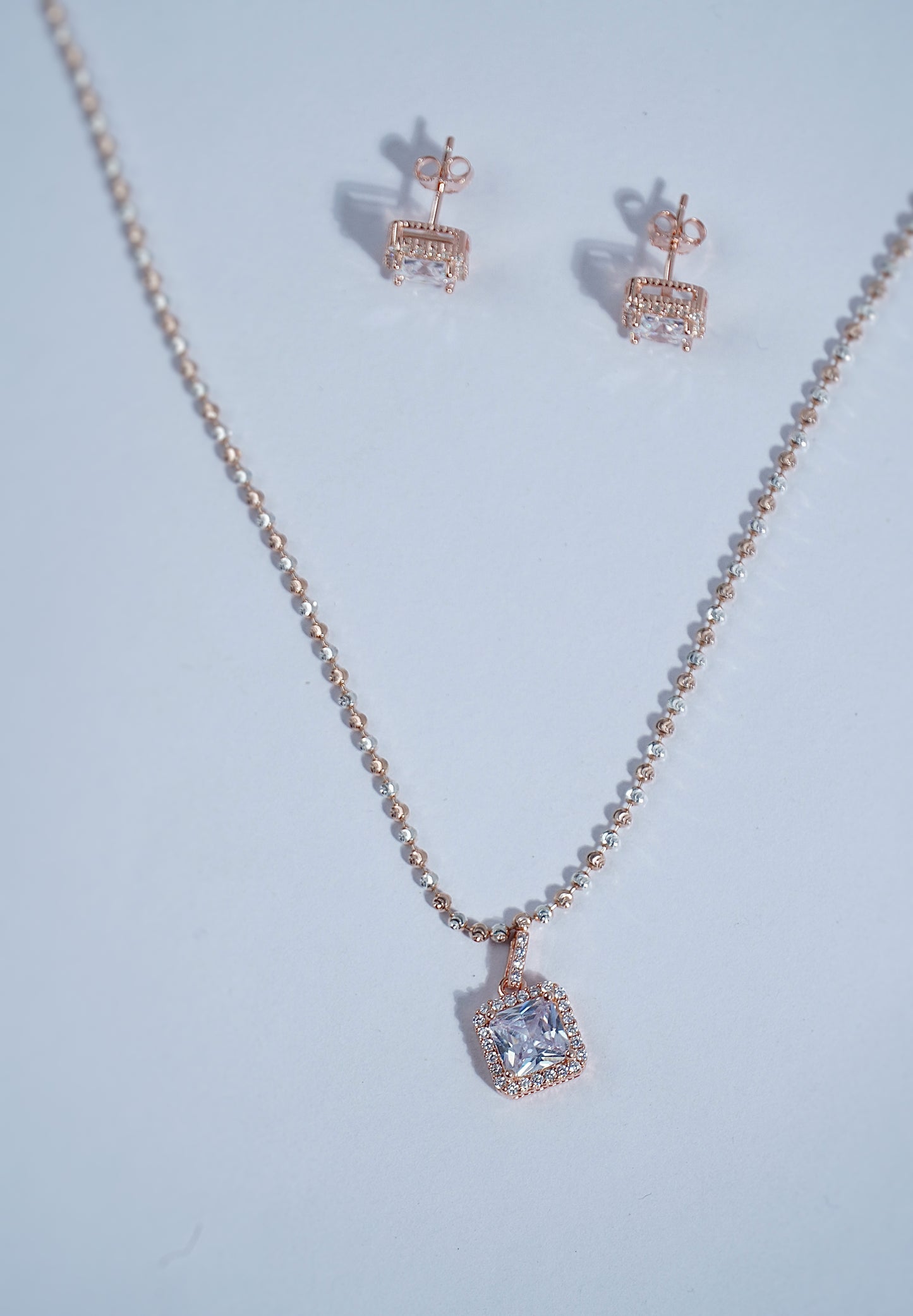 Pure Silver Radiant Rose Mirage Pendant Earring Set