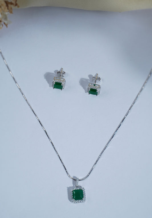 Pure Silver Green Emerald Set