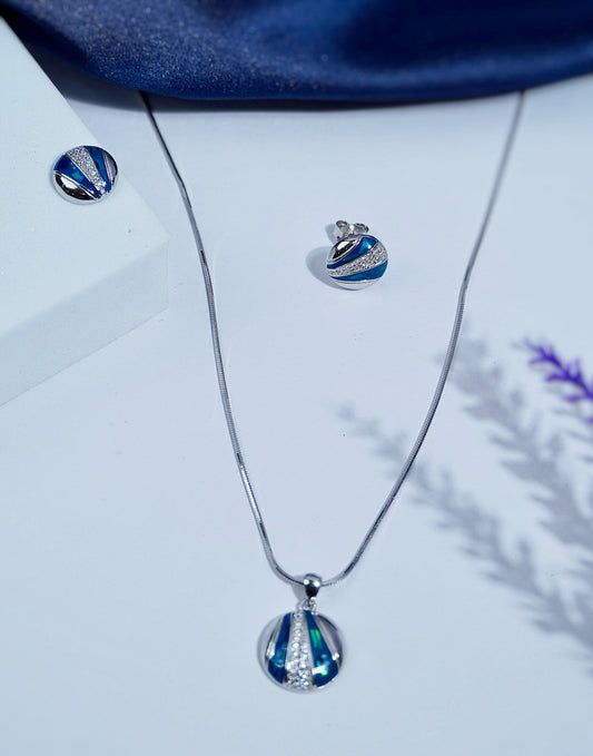 Pure Silver Blue Topaz Pendant Earring Set