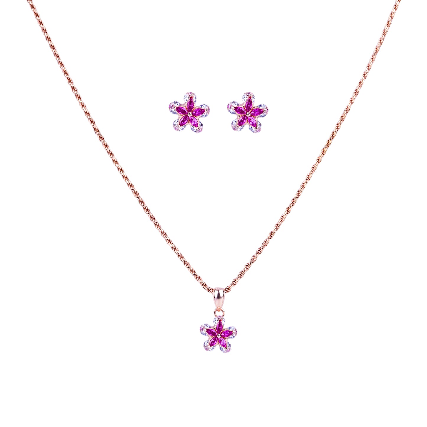 Pure Silver Pink Flower Earring