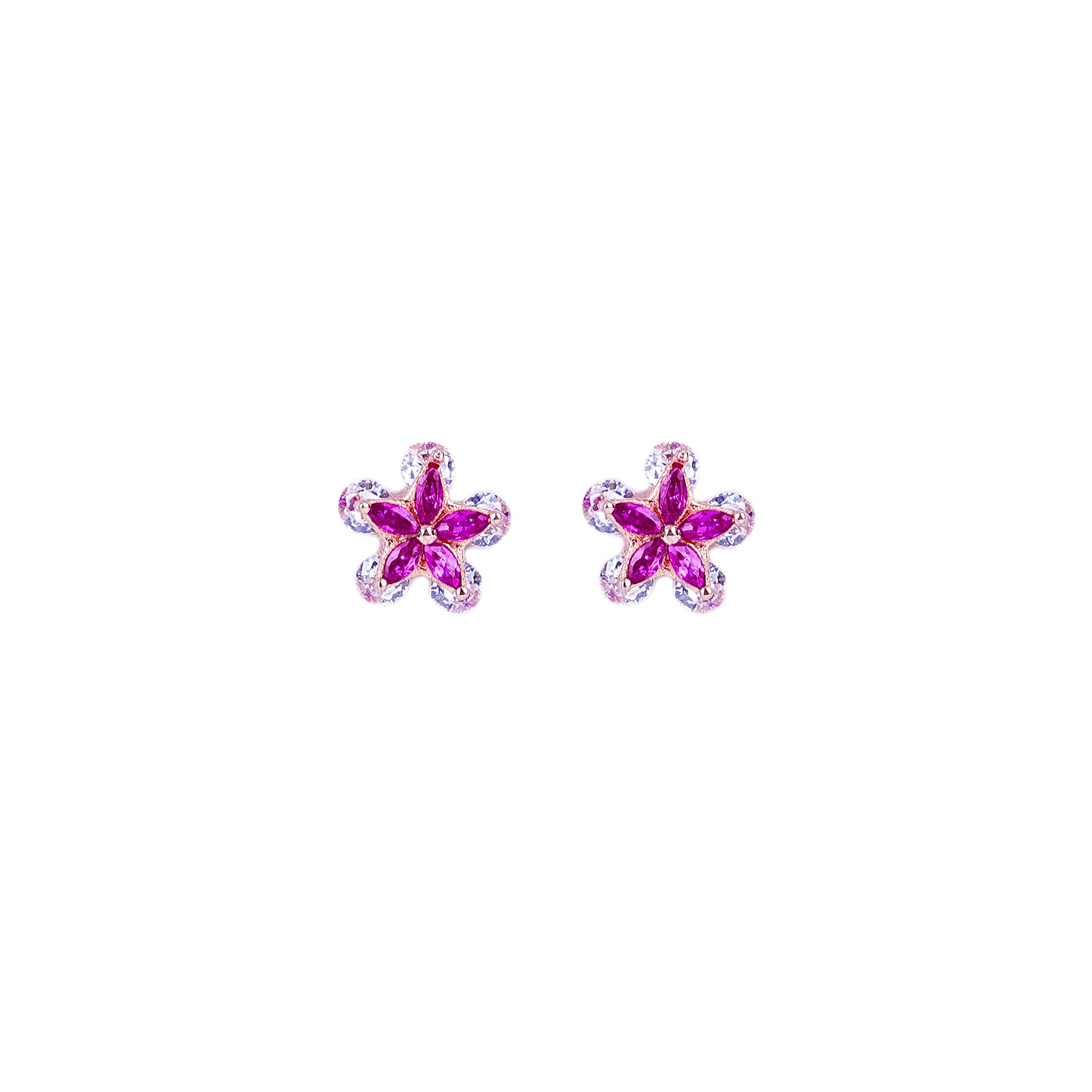 Pure Silver Pink Flower Earring