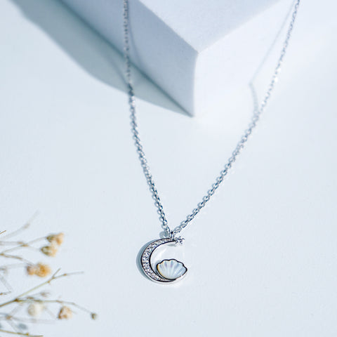 Pure Silver Moonlit Seashell Pendant