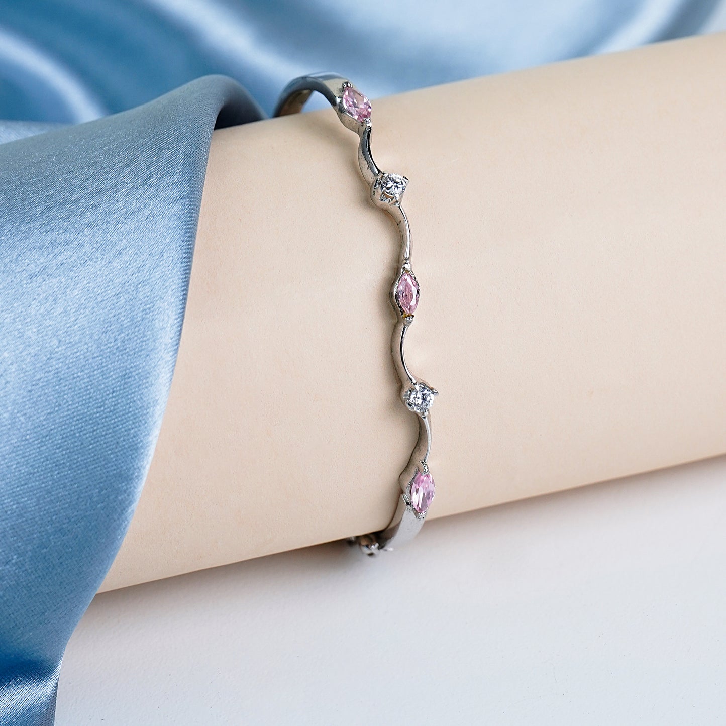 Pure Silver Pink Petal Bracelet