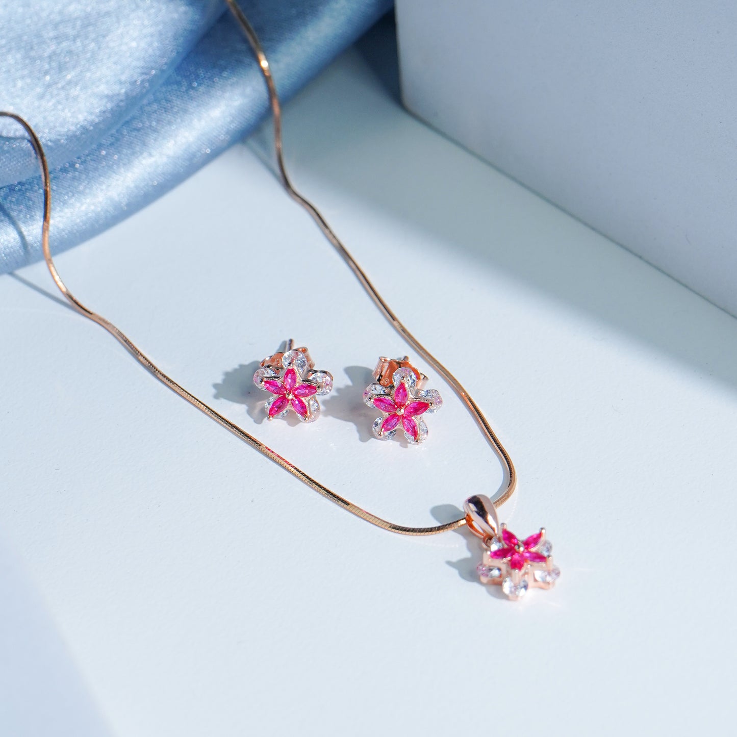 Pure Silver Pink Flower Earring