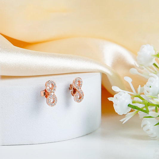 Pure Silver Rose Gold Infinity Earrings