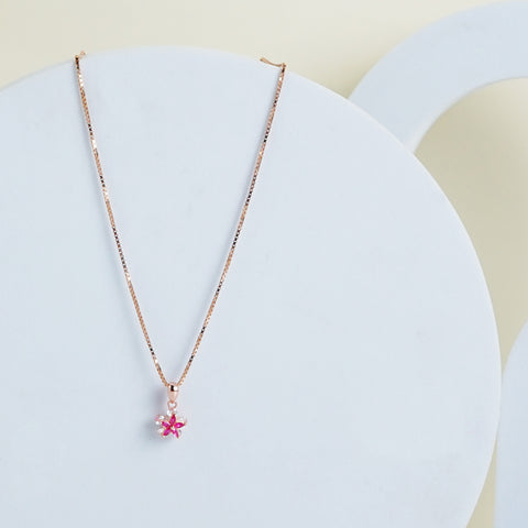 Pure Silver Pink Flower Pendant