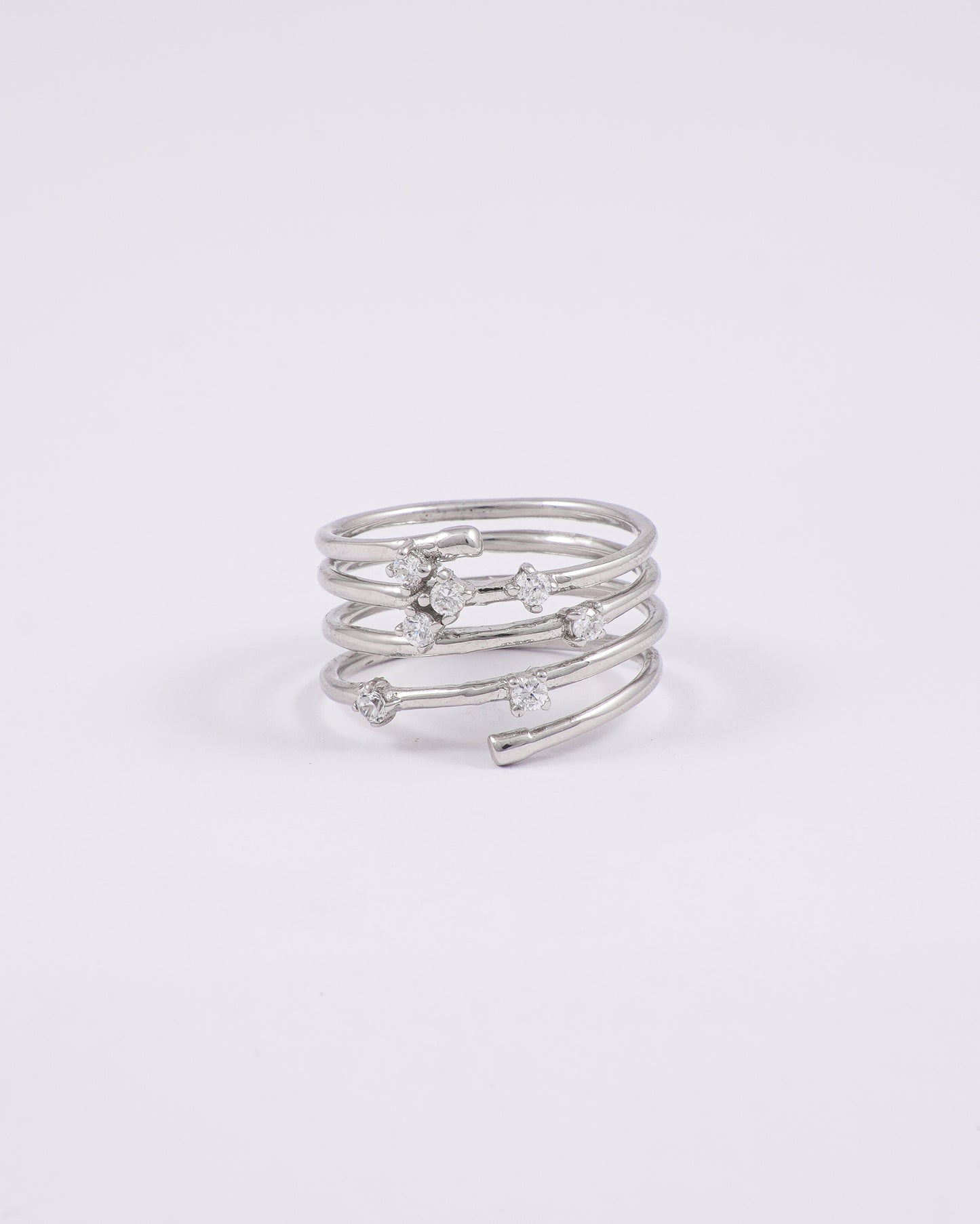 Free Size Silver Multi Layered Ring