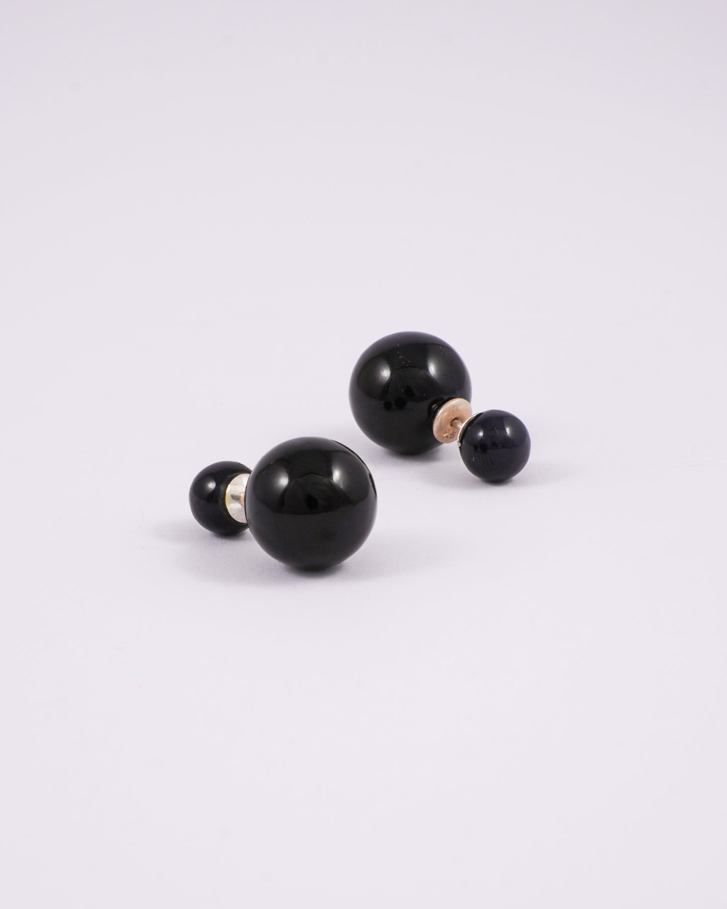 Mystic Black Orbs Silver Earrings