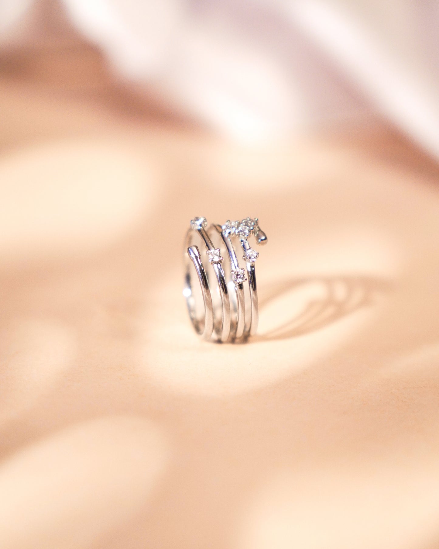 Free Size Silver Multi Layered Ring