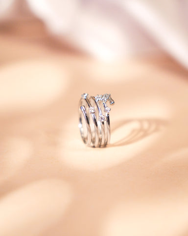 Free Size Silver Multi Layered Ring