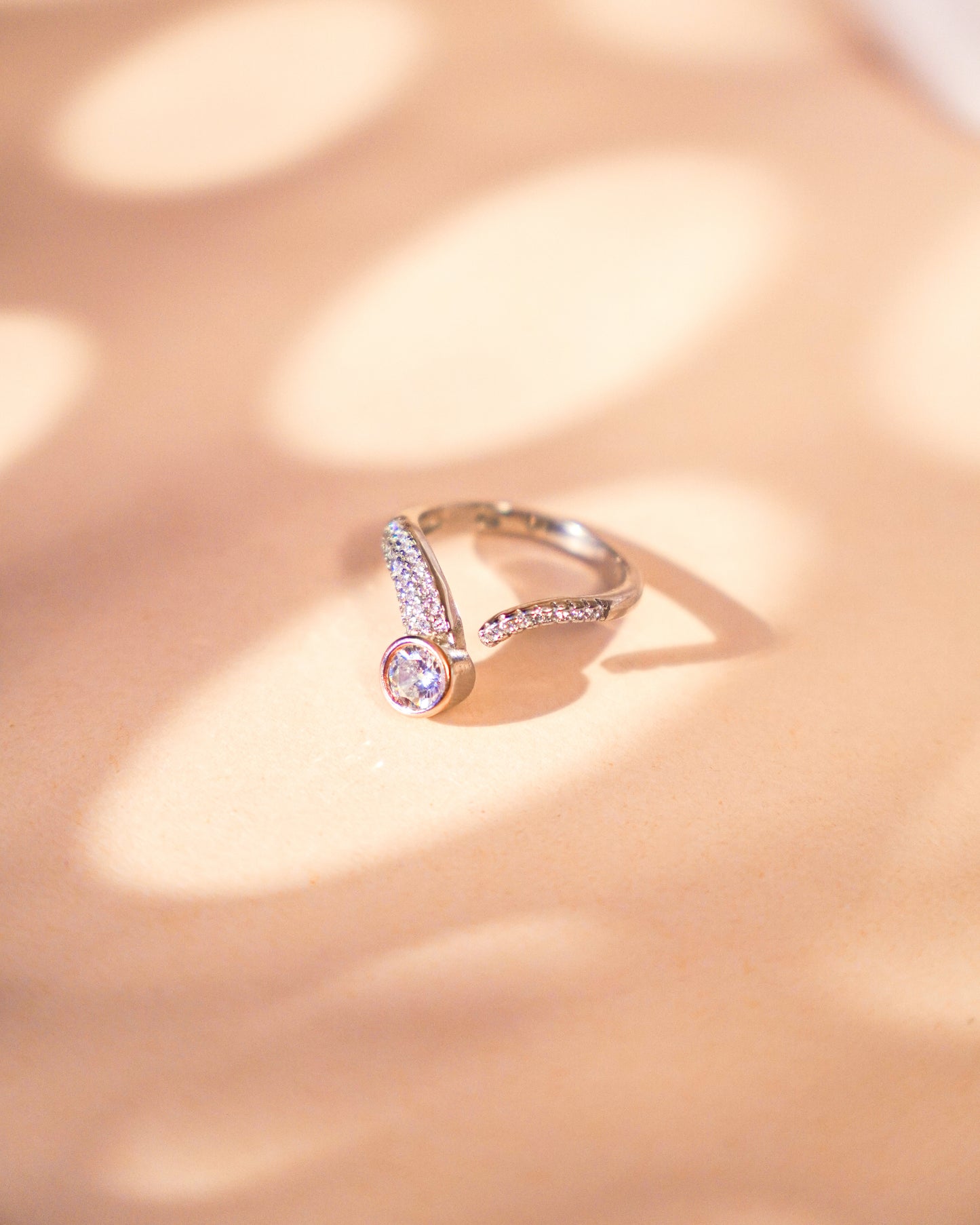 Silver Rose Gold Zircon Ring