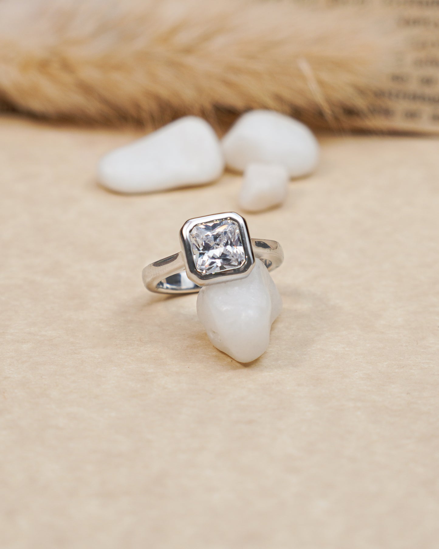 Silver Square Zircon Ring