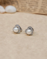 Heart Pearl Silver Earrings