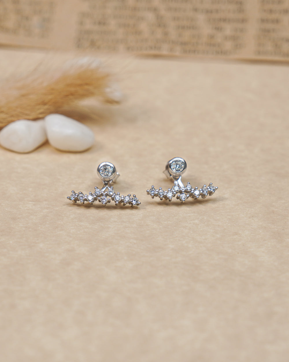 Crescent Diamond Silver Earrings