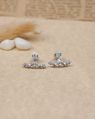 Crescent Diamond Silver Earrings