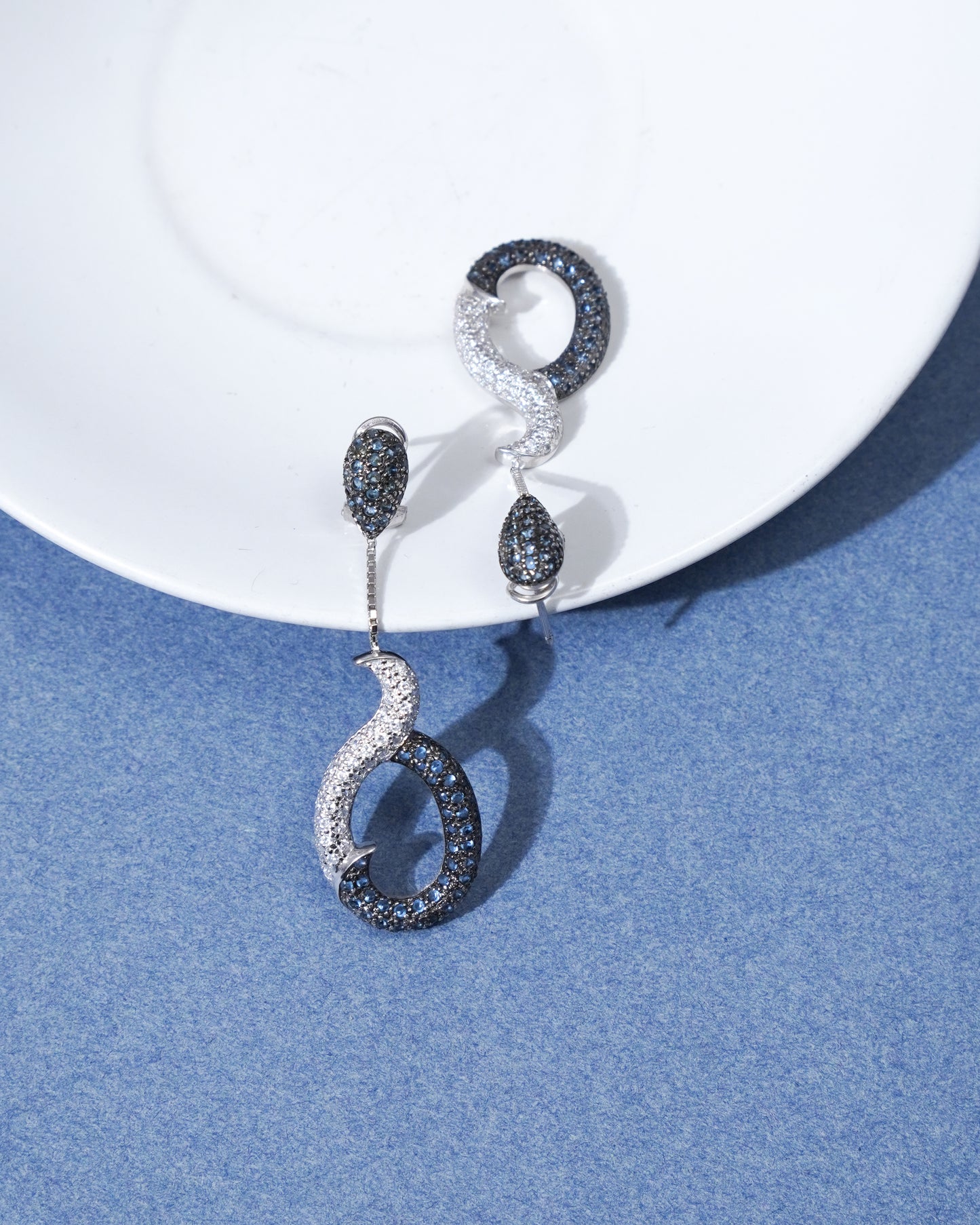 Cobalt Orbit Hoops Silver Earrings